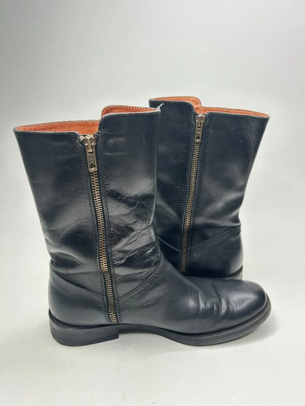J CREW Black Calf Skin Leather Minimalist Mid-Calf Boots sz 7.5